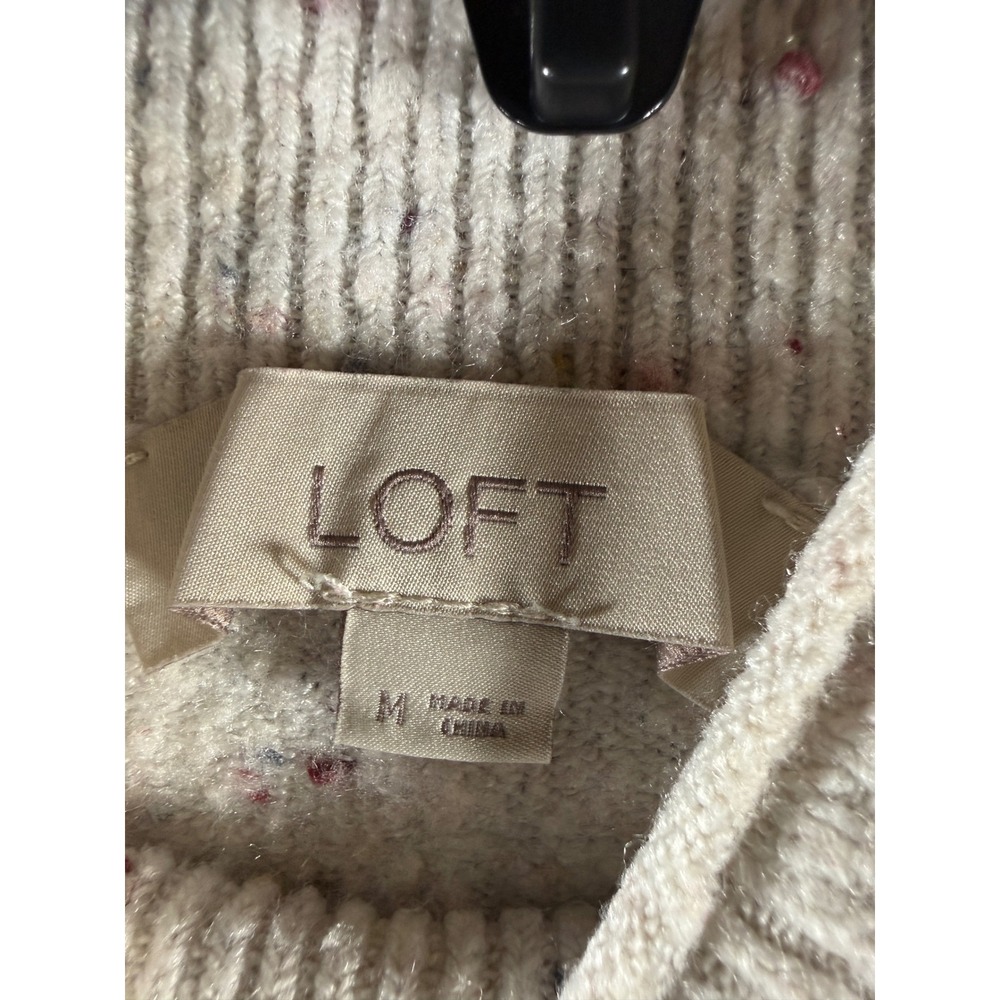 LOFT Womens Cream Oatmeal‎ Confetti Fleck Mock Neck Boucle Sweater Size M - Picture 6 of 12
